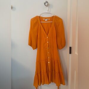 Veronica Beard Orange Button-Front Midi Dress